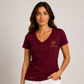 T-shirt Col V Bordeaux