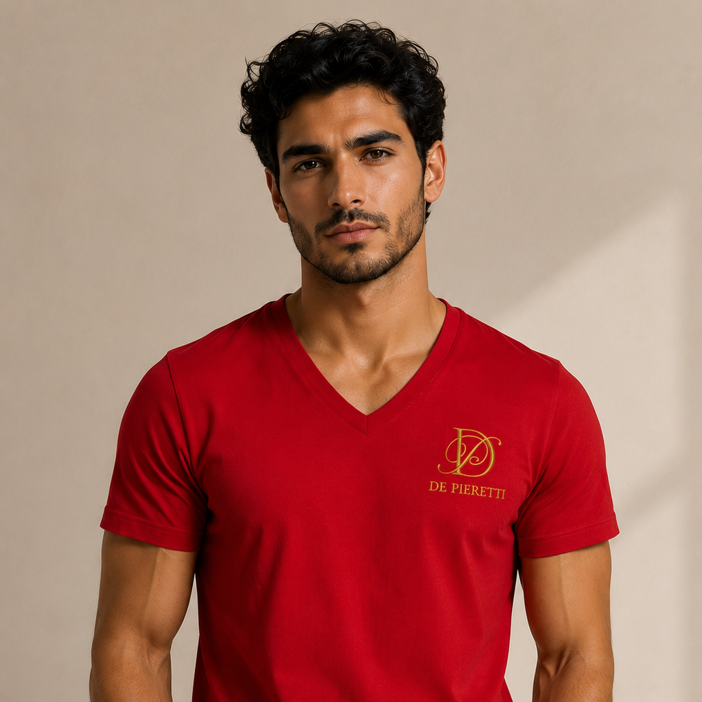 T-shirt Col V Rouge Homme