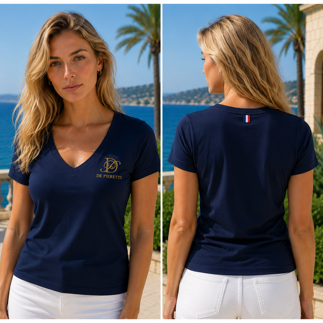 T-shirt Col V Bleu Navy