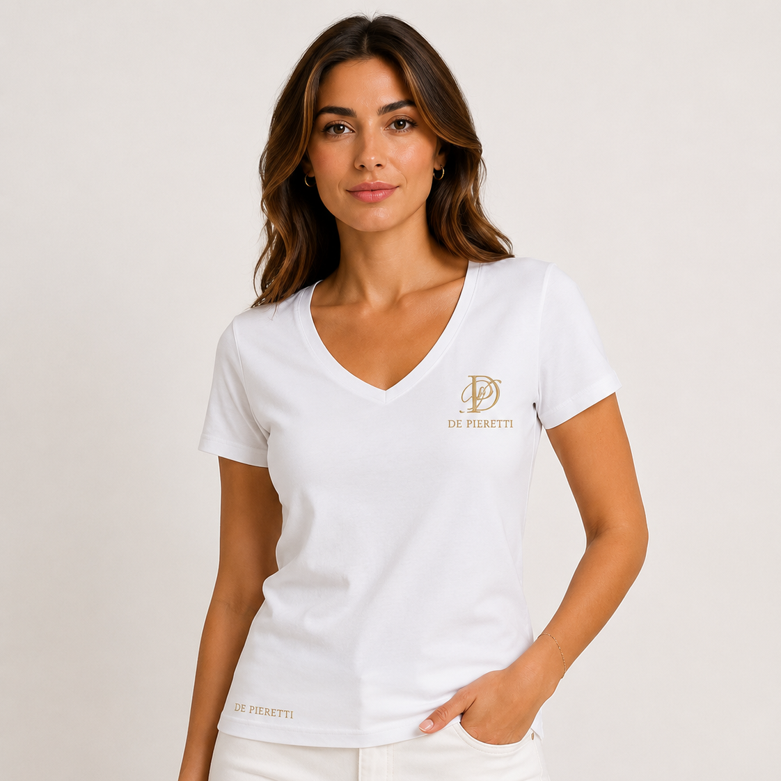 T-shirt Col V Blanc