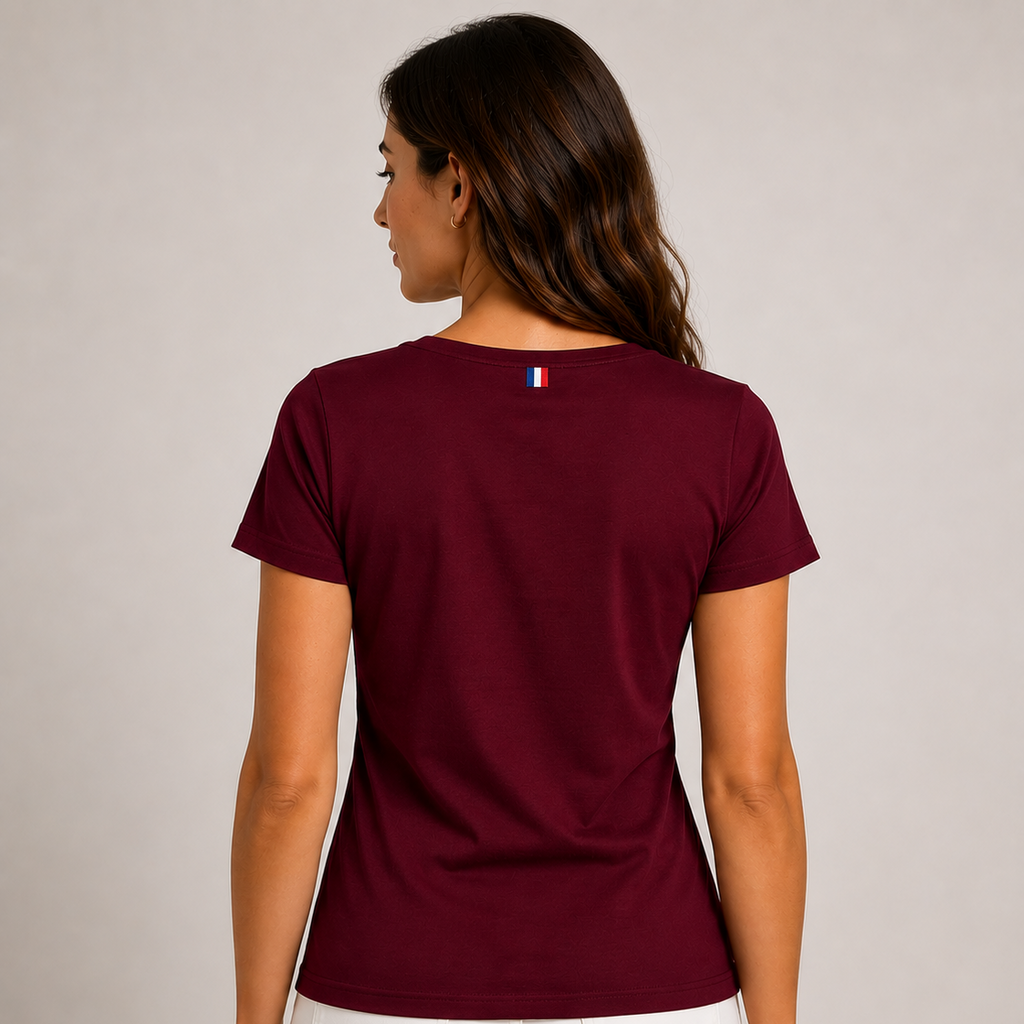 T-shirt Col V Bordeaux