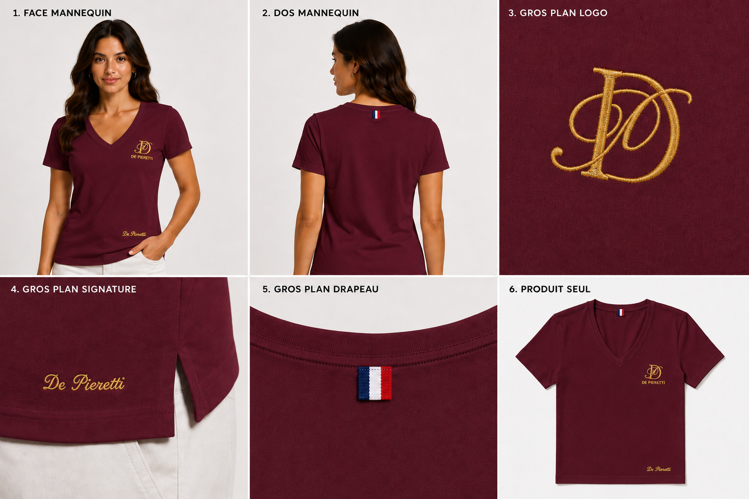 T-shirt Col V Bordeaux