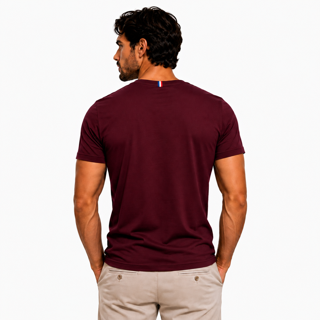 T-shirt Col V Bordeaux Homme