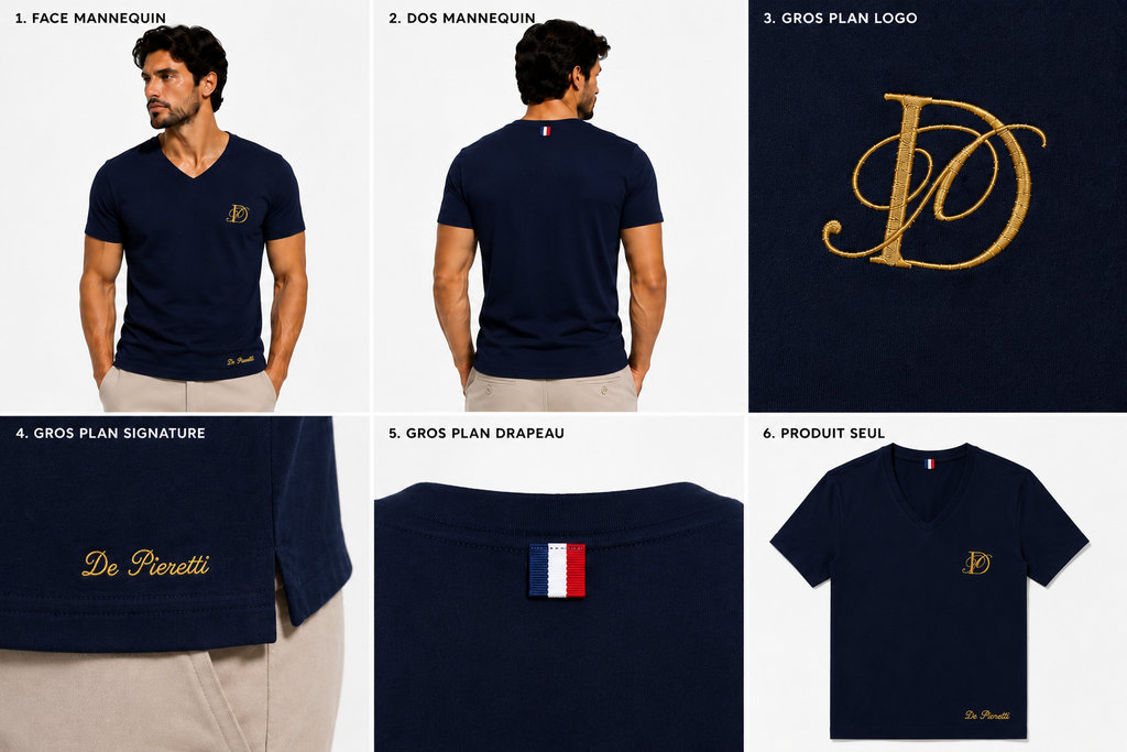 T-shirt Col V Bleu Navy Homme