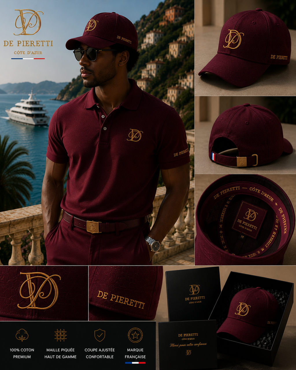 Casquette De Pieretti Homme – Bordeaux & Or