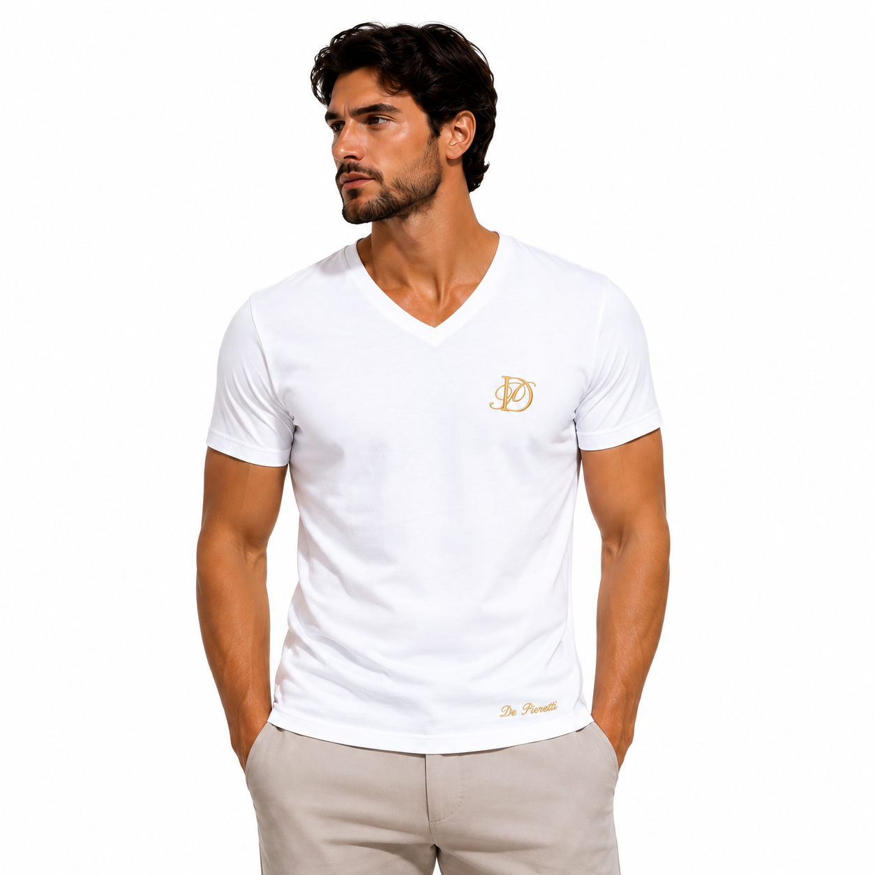 T-shirt Col V Blanc Homme