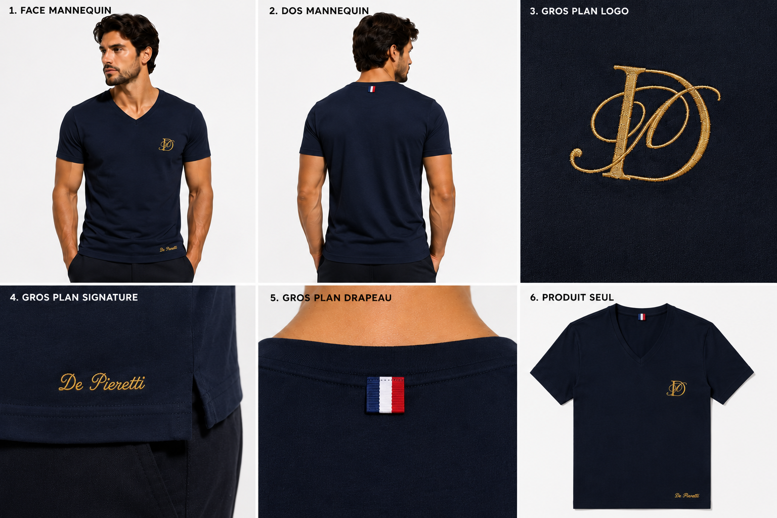T-shirt Col V Noir Homme