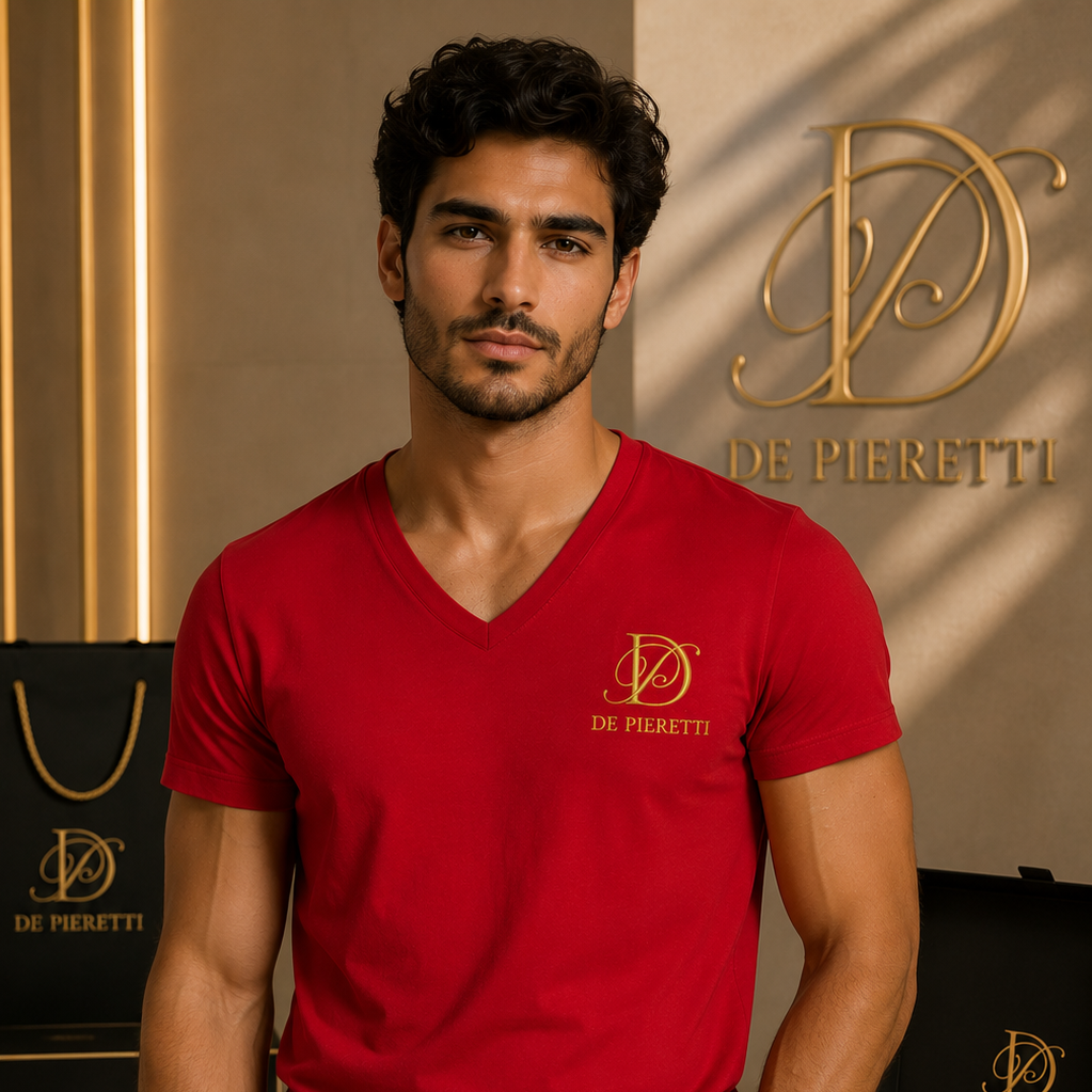 T-shirt Col V Rouge Homme