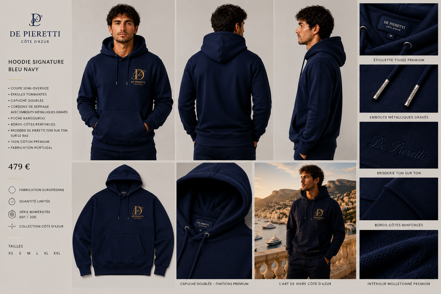 Sweat à capuche homme bleu navy