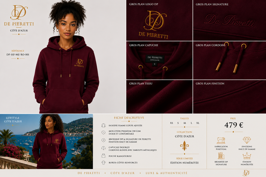Hoodie Bordeaux Femme — Collection Côte d'Azur
