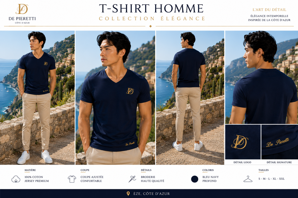 T-shirt Uomo Blu Navy con Scollo a V