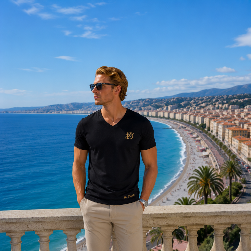 T-shirt Scollo a V Nero Uomo