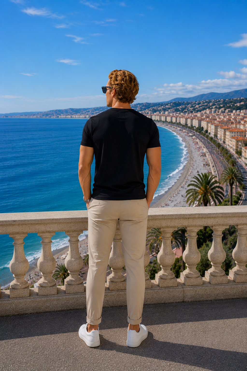 T-shirt Scollo a V Nero Uomo