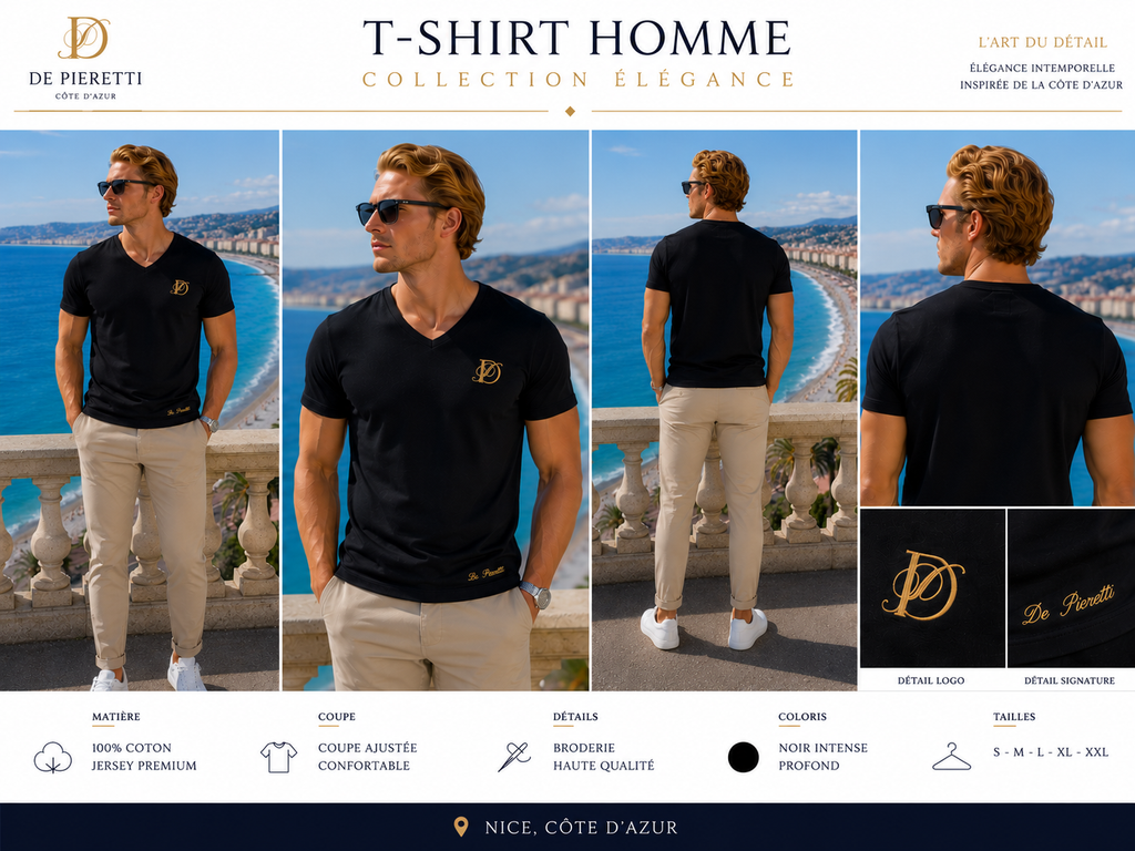 T-shirt Scollo a V Nero Uomo